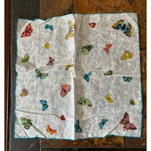 Vintage Hand Painted Signed Butterfly Scarf Japan 15"x15" Cotton